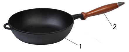 Frying pan with wooden handle